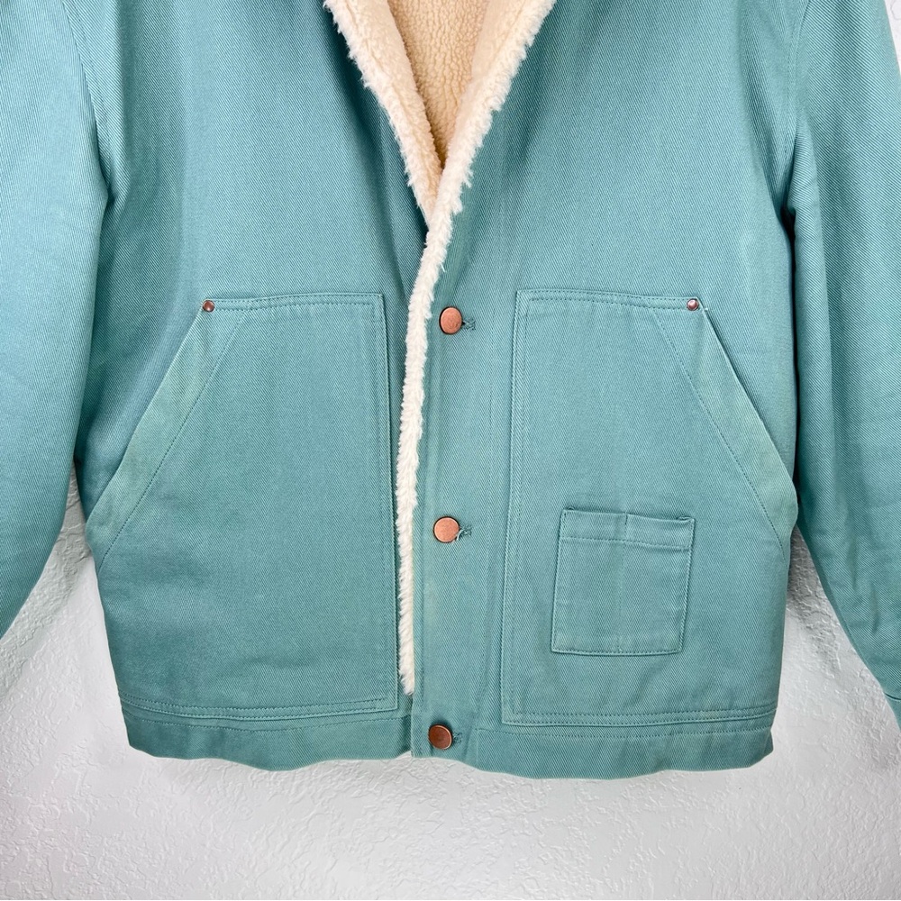 Zara Men’s Green Aqua Faux Sherpa Lined Heavy Denim Chore/Trucker Coat Medium - Picture 6 of 13